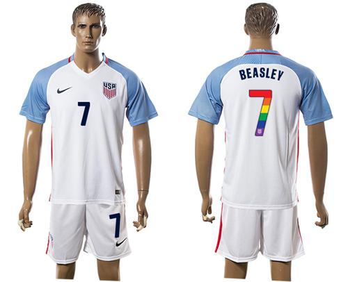 USA #7 Beasley White Rainbow Soccer Country Jersey